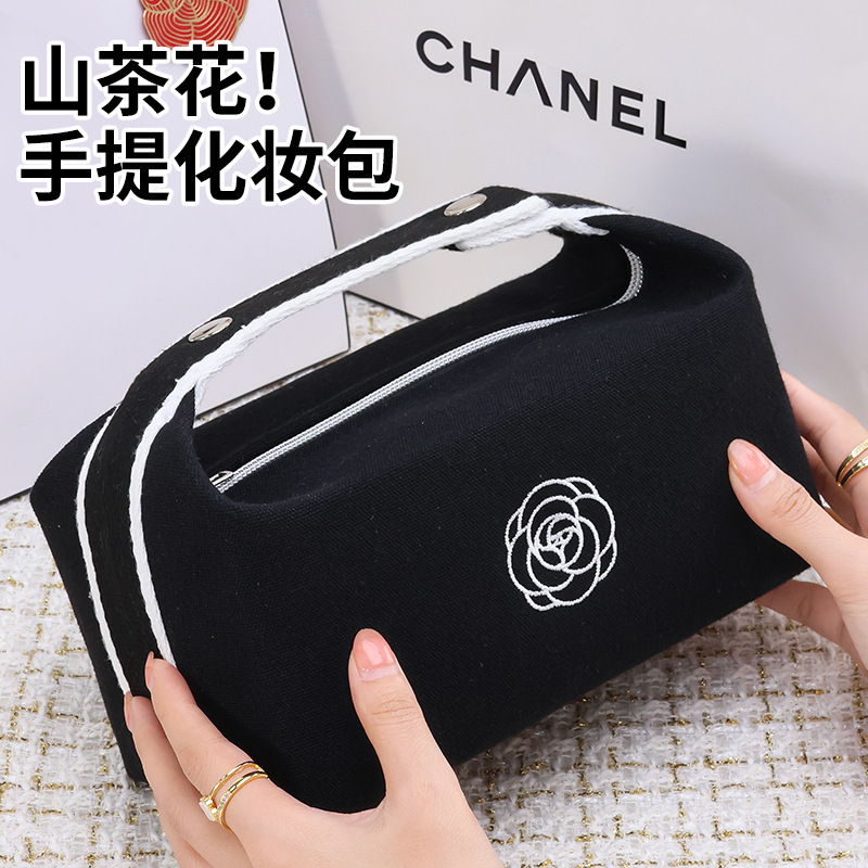 New high-end camellia portable lipstick, mobile phone, watch, key, canvas hand-held makeup bag, travel storage bag full figure