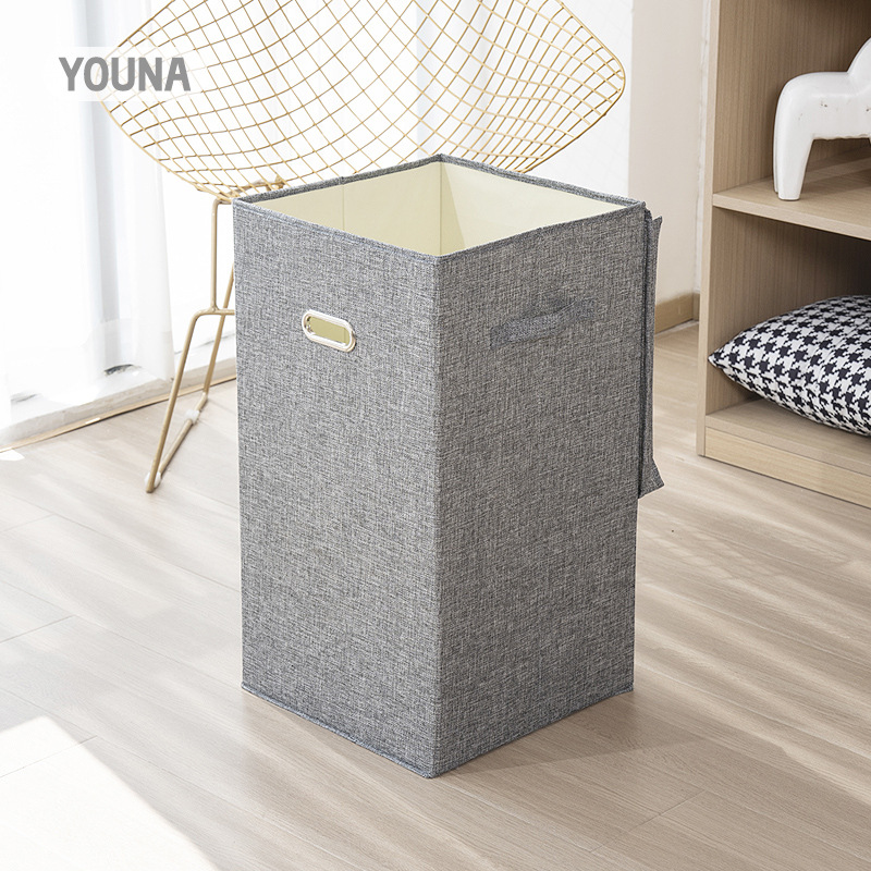 A large upright foldable linen fabric storage basket for dirty clothes, a linen fabric storage basket, a storage box for household use Application Scenario