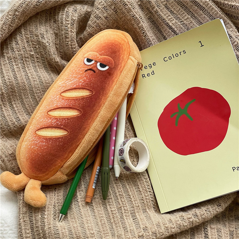 Japanese-style InS-style cute plush bread toast pen case, large-capacity student personalized stationery box and pencil case details Picture