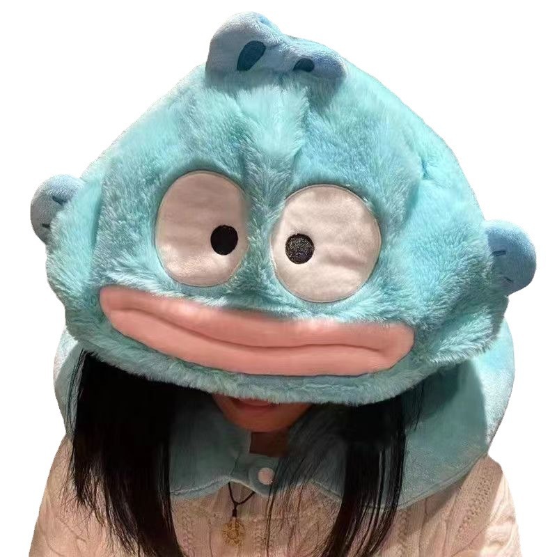 Creative and cute three-dimensional neck protection U-shaped pillow, big ears cartoon hooded U-shaped pillow, travel and leisure nap plush neck pillow Item Picture