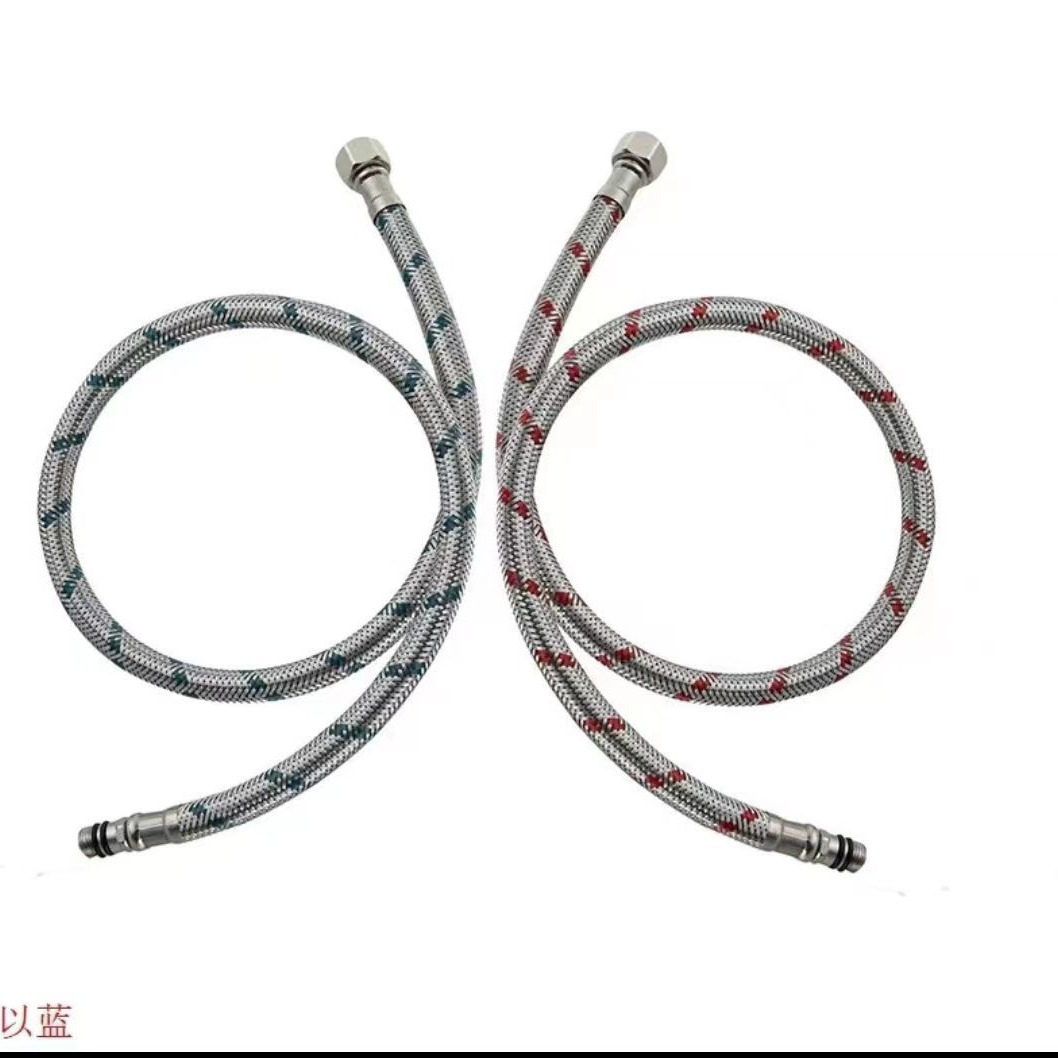 Red and blue water inlet pipes for faucets, cold and hot water supply pipes for washbasins, stainless steel braided pointed hoses for export, 3/8 and 9/16 Item Picture