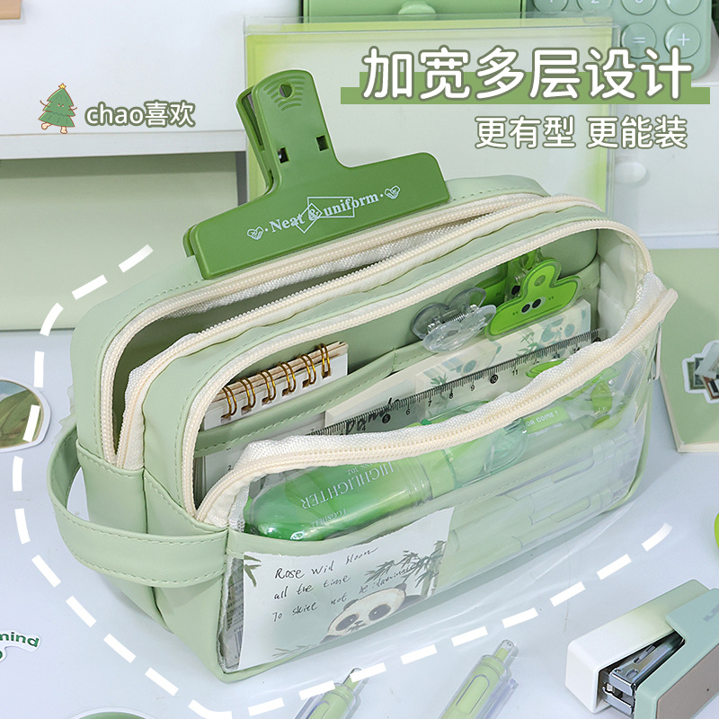 5-layer large-capacity transparent pencil case for girls, primary and junior high school students, Japanese-style simple stationery bag storage bag Specification drawing