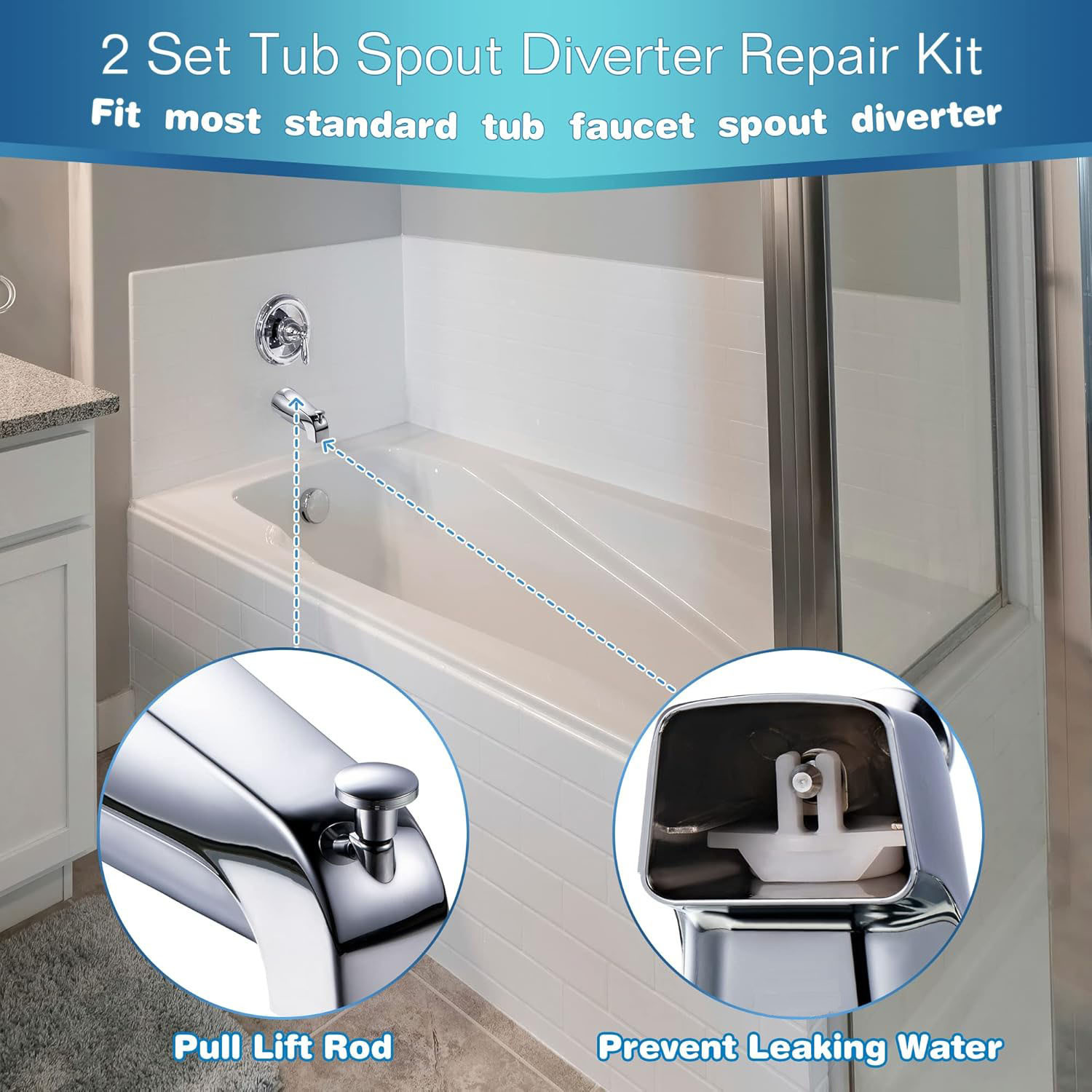 Two sealing parts for bathroom bathtub leakage faucet diverter repair and replacement parts kit, diverter valve stem Application Scenario