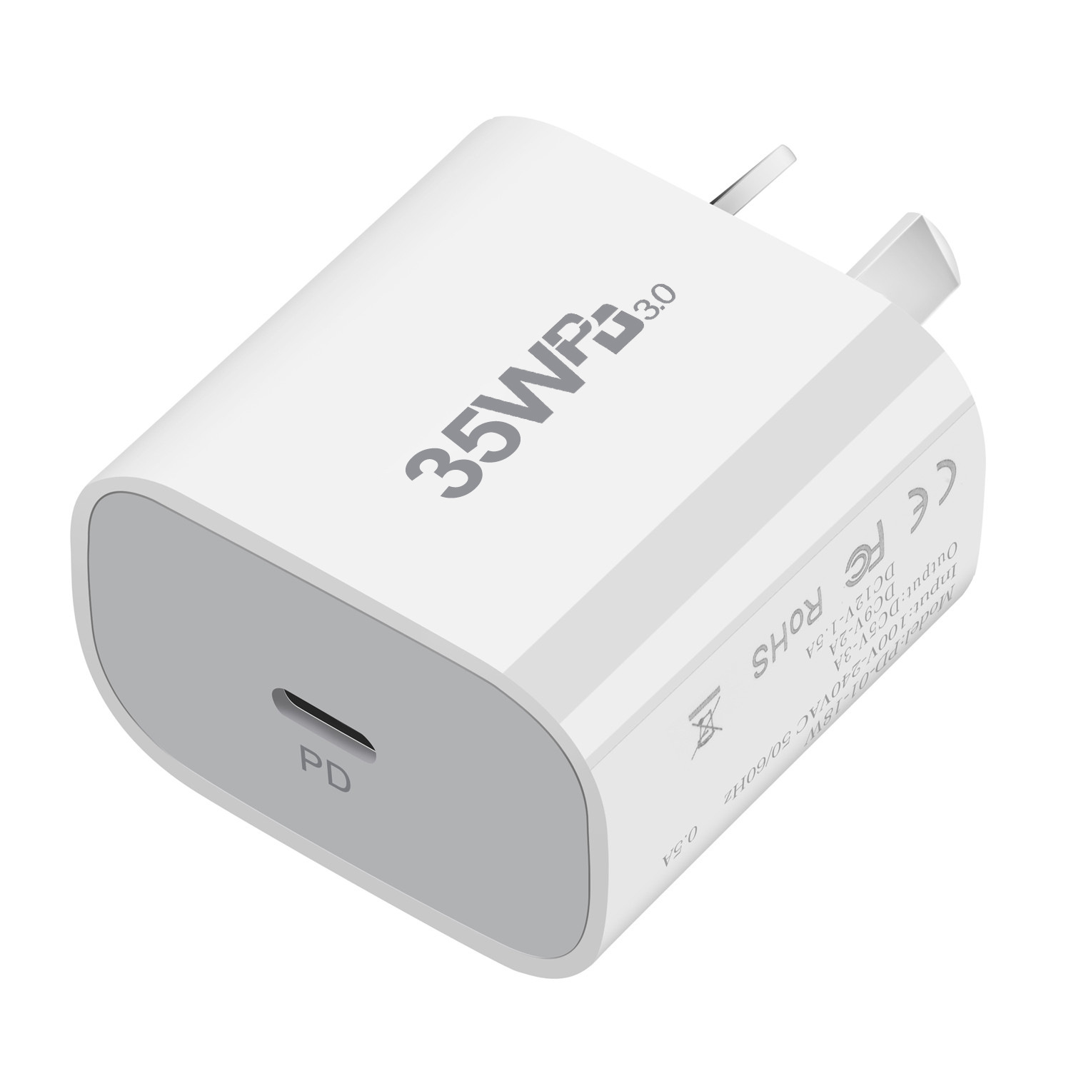 The 35W gallium nitride charger and 35W Australian PD+QC3.0 adapter are suitable for 35W direct charging of iPhone 15 Specification drawing