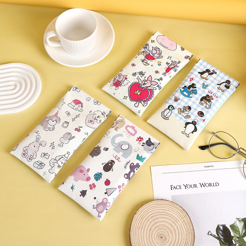 Cartoon printed storage bag, glasses storage bag, student automatic closing spring piece, cute dog stationery bag, wallet card case full figure