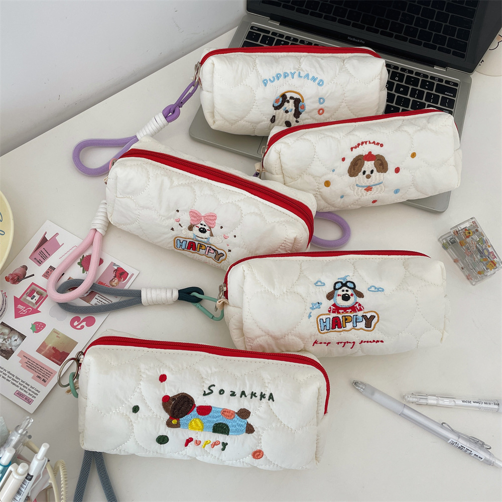 49211 New large-capacity student pen case, portable dog embroidery makeup bag, cartoon casual stationery storage bag Specification drawing