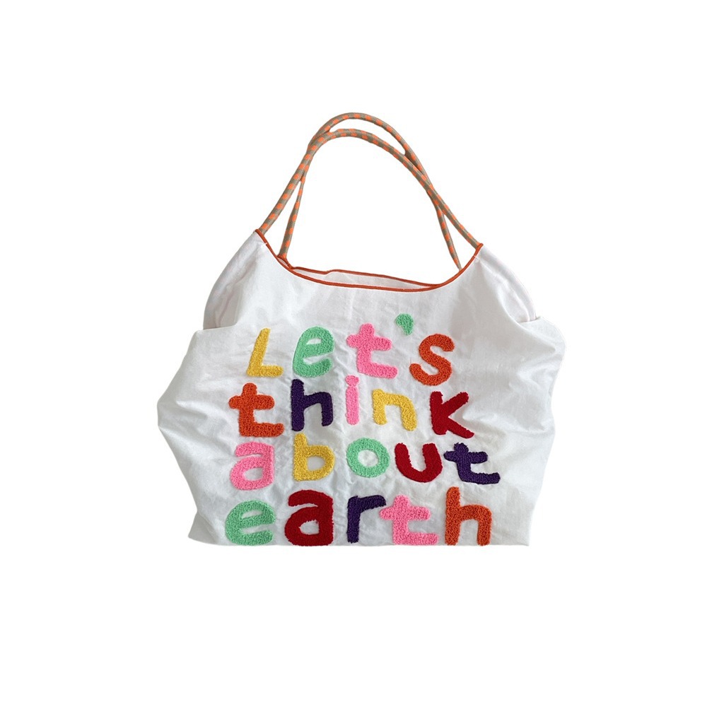 4653 Korean-style ins large-capacity tote bag, laid-back style lettered canvas single-shoulder bag, women's portable shopping bag Item Picture