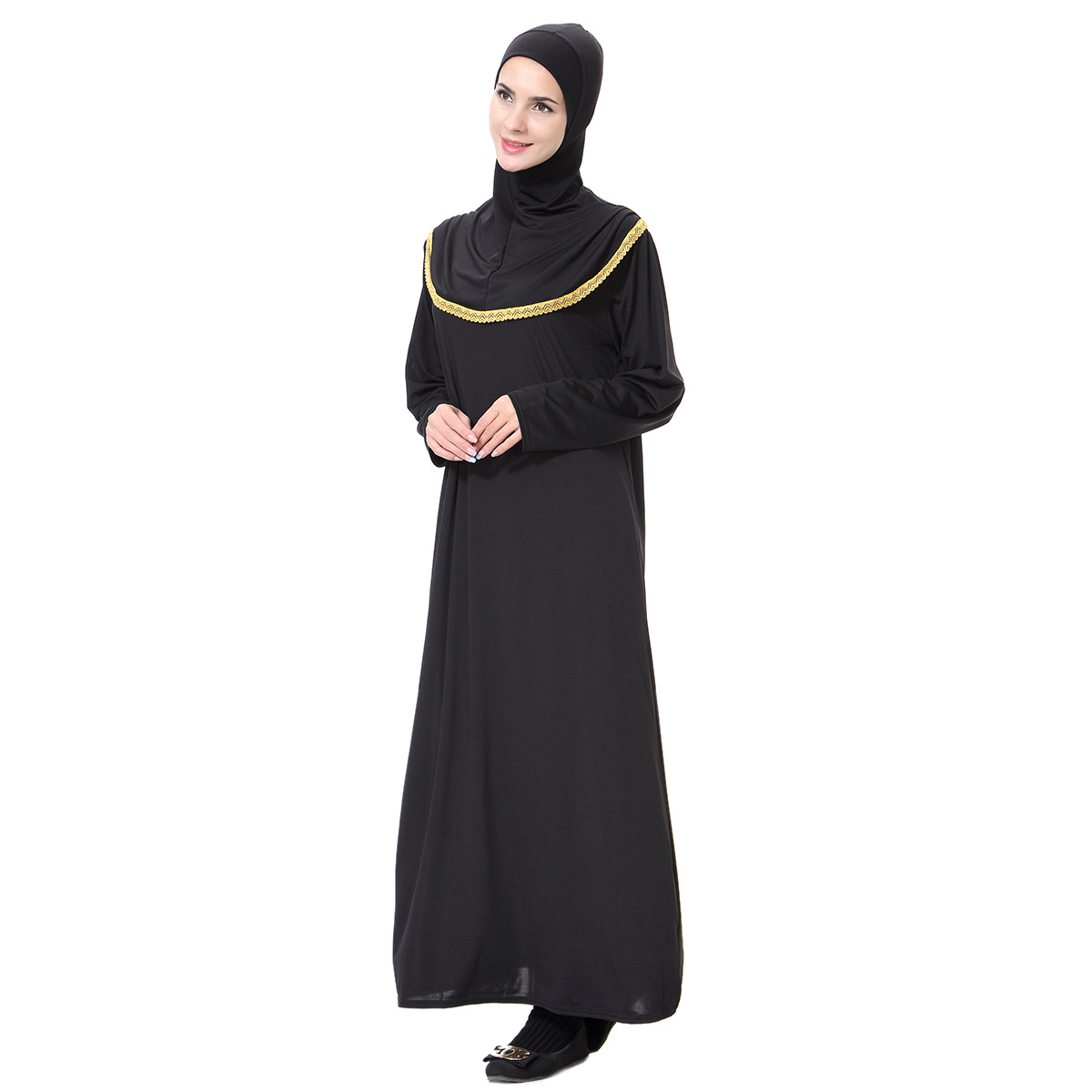 Middle East in stock: Middle East Arab women's long robes, headscarves, solid color casual milk silk long dresses with hats, Hui ethnic style Item Picture