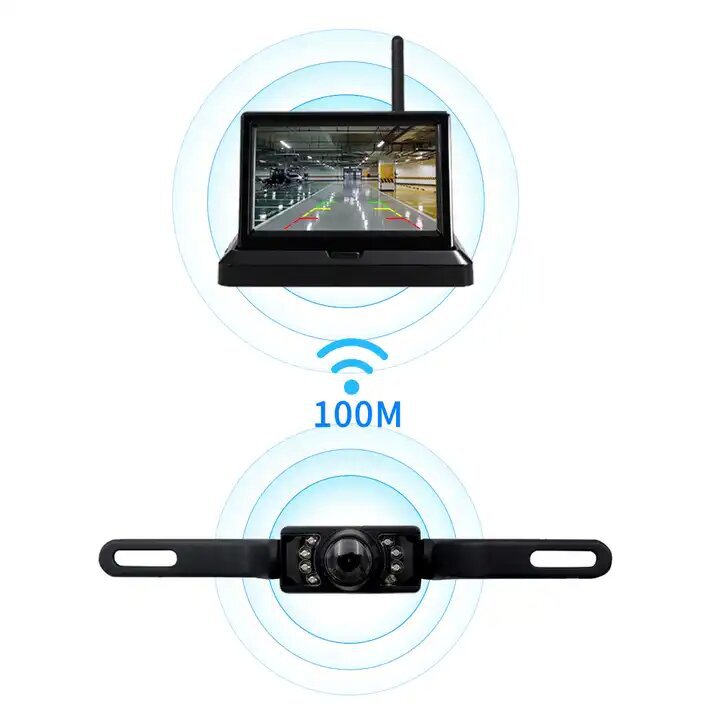 Cross-border high-definition wireless car rearview camera, 4.3-inch car folding display, visual reversing video recorder details Picture