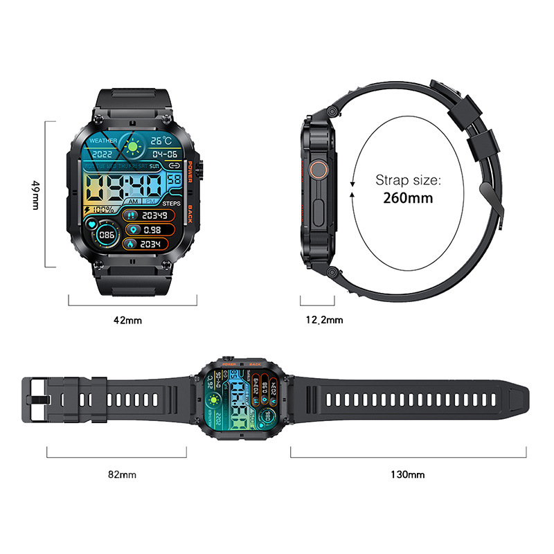 Cross-border three-proof K57PRO smartwatch 1.96-inch outdoor three-proof Bluetooth call, heart rate and blood pressure, exercise step counting Application Scenario