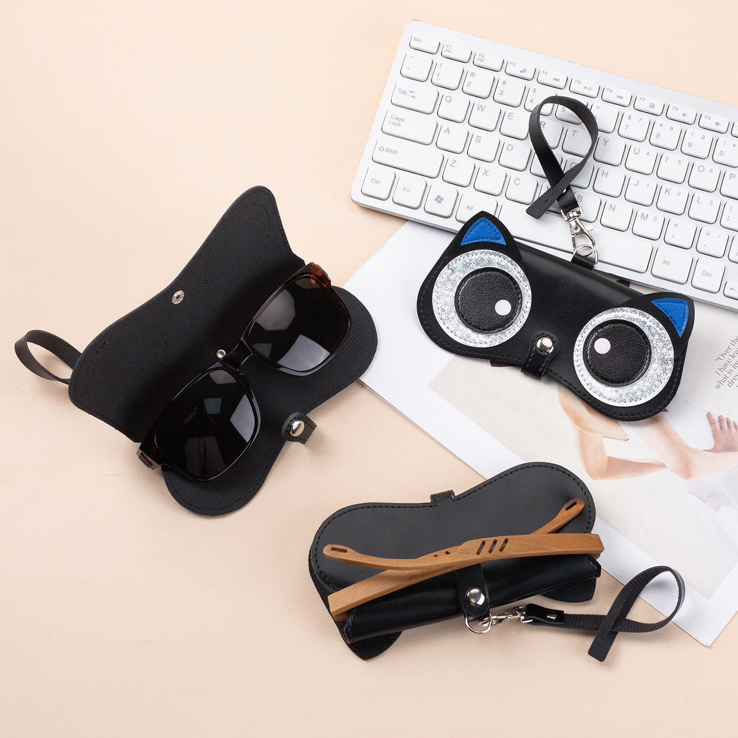 New cartoon cute glasses case, portable men's and women's sunglasses, myopia glasses storage bag, protective case, glasses case hanging decoration full figure