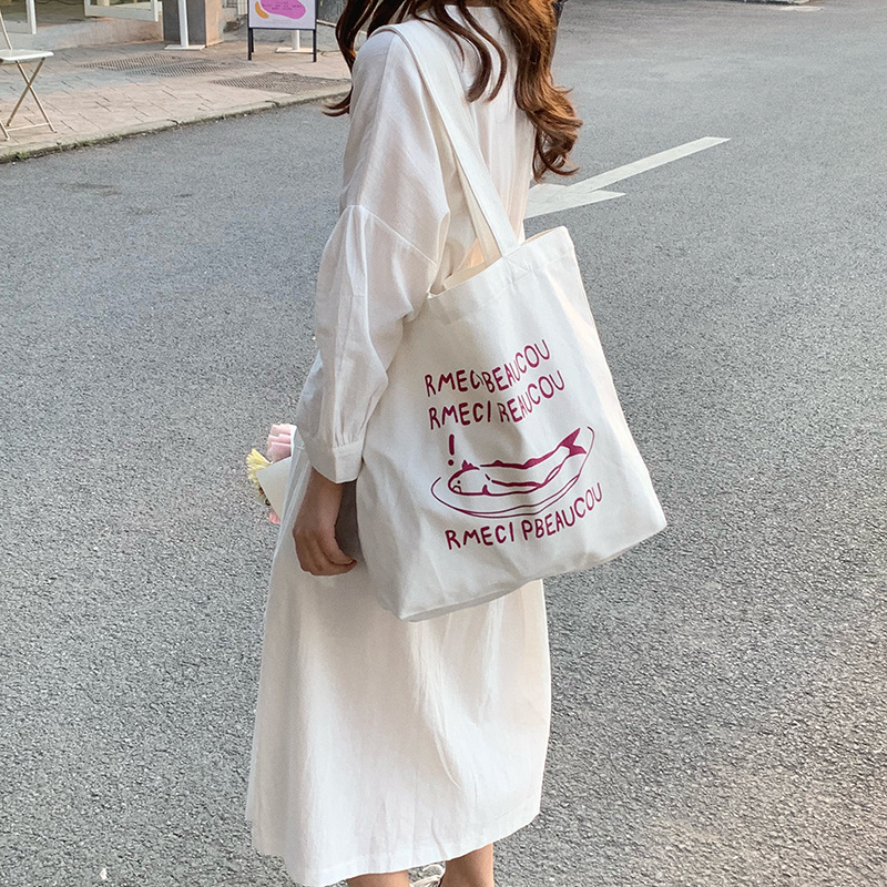 E164 Korean version design ins casual canvas bag, student single-shoulder bag, handbag for women wholesale details Picture