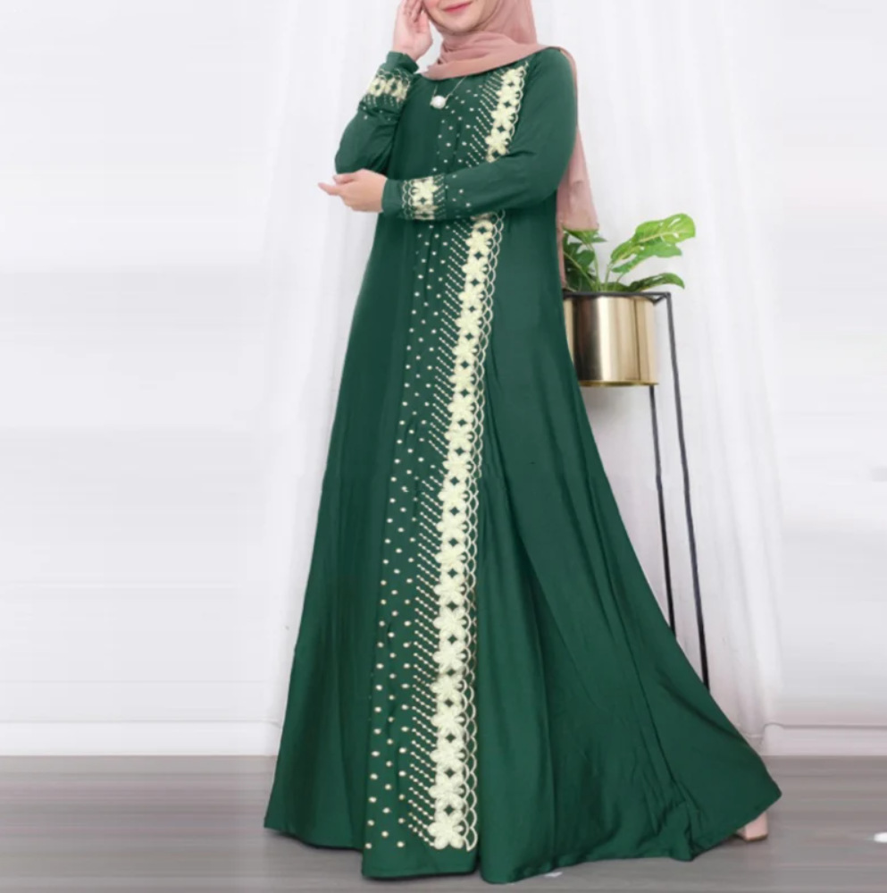 The 2025 new style of in-stock Muslim robe, Southeast Asian positioning, printed, fashionable and elegant, long-sleeved loose dress abaya robe for women, hooded Muslim Specification image