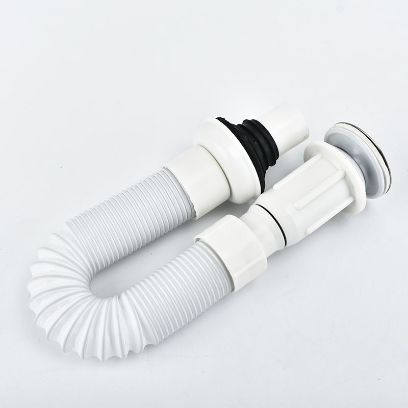 Stainless steel drainpipe, white integral thickened flap anti-odor drainpipe, washbasin, kitchen drainage pipe wholesale set details Picture