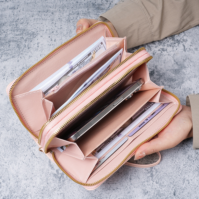 Embroidered thread wallet, new fashionable women's mobile phone bag, women's long wallet, zipper bag, hand-held bag, women's wallet, hand-grabbed bag details Picture