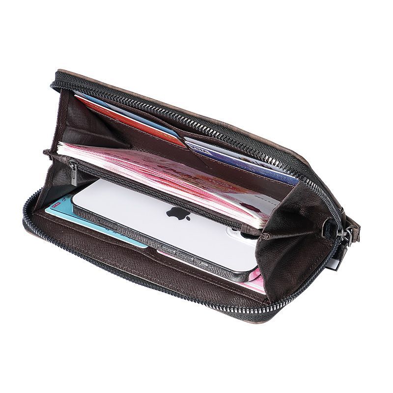 Men's long zipper wallet, men's leather wallet, multi-functional card case, large capacity clutch, multi-compartment handbag details Picture