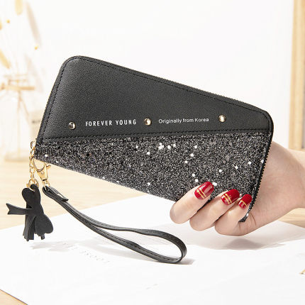 2021 New style wallet, long zipper wallet for women, Korean version, spliced color contrast tassel, versatile card case, mobile phone case details Picture