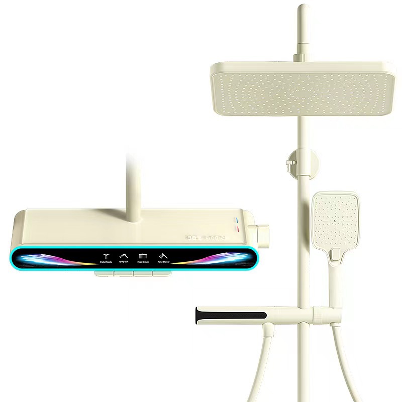 Home milky white constant-temperature shower head set, intelligent digital display ambient light storage, piano, multi-functional rain shower head Item Picture