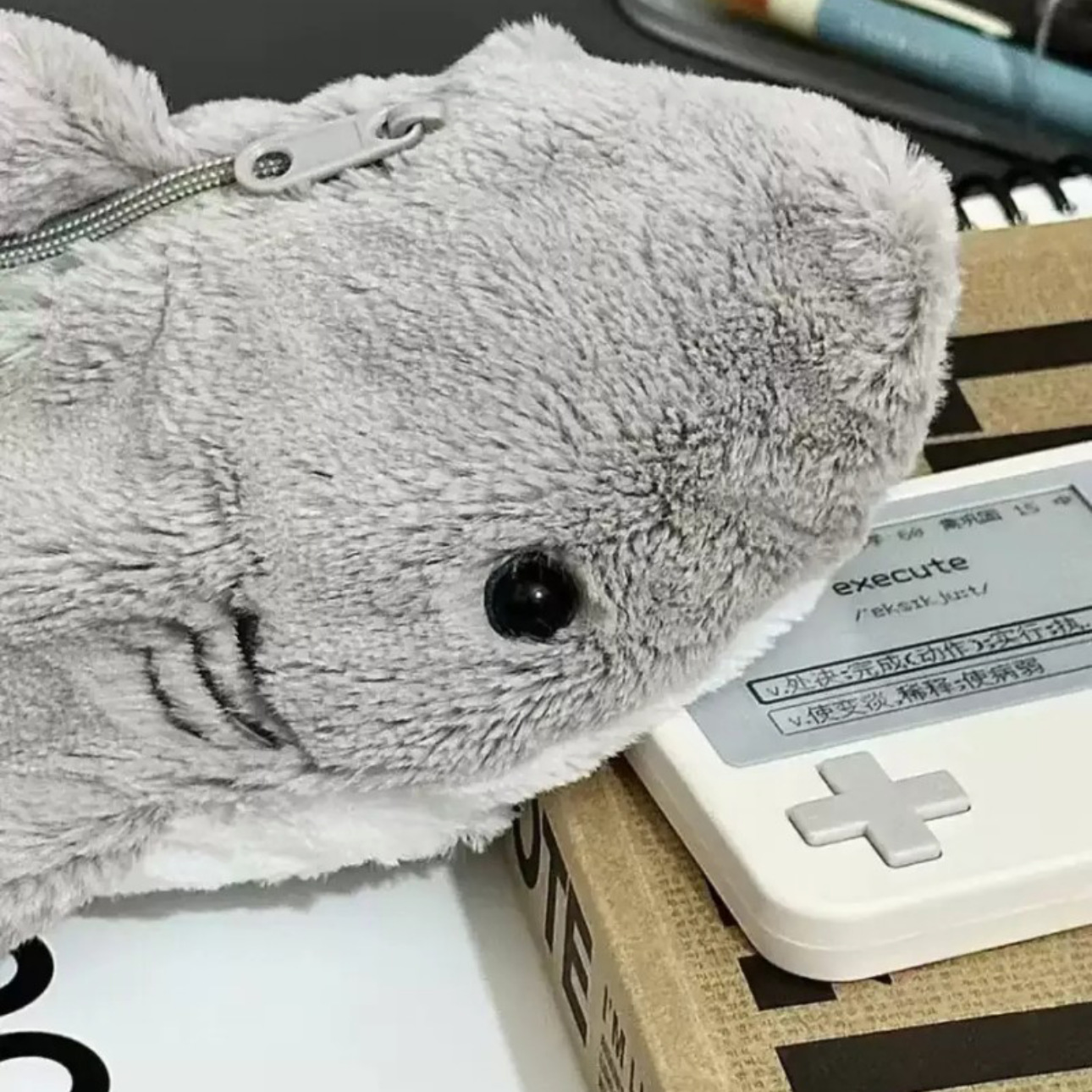 Little Shark doll pen case, ins style, high appearance level, large capacity plush cartoon creative stationery storage bag, stationery bag details Picture