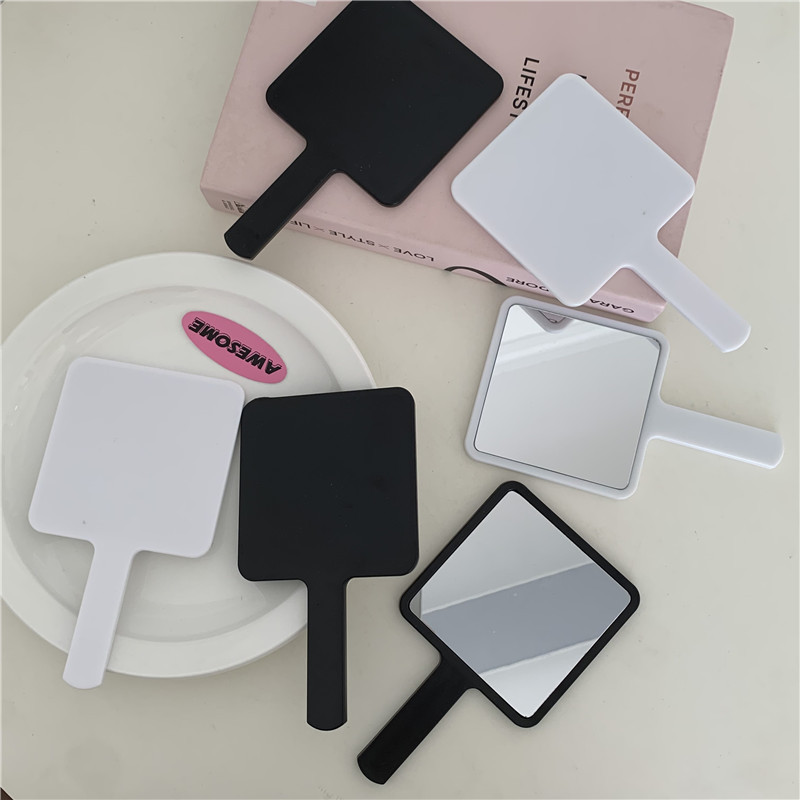 ins simple solid-color handle mirror, portable makeup mirror, high appearance level, handheld touch-up mirror, small hand-held mirror details Picture