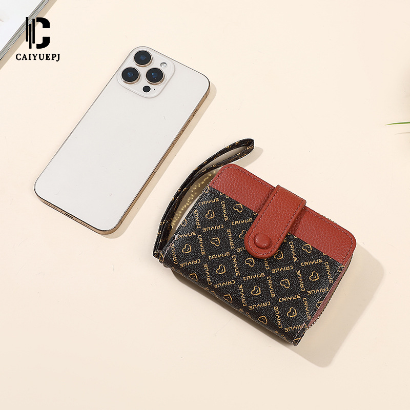 New women's wallet, short wallet, cross-border bestseller, printed hand-held bag, wallet card bag, Wallet with multiple slots full figure