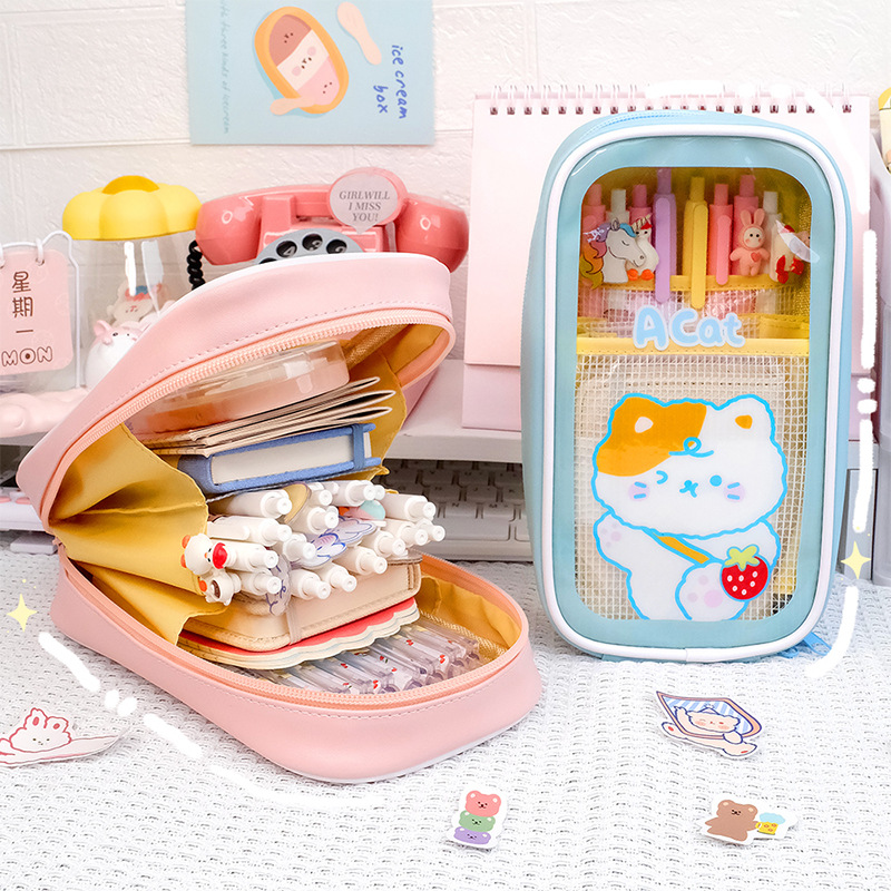 New simple, transparent and large-capacity pen case storage bag, student portable pencil case, pen case, stationery bag wholesale Specification drawing