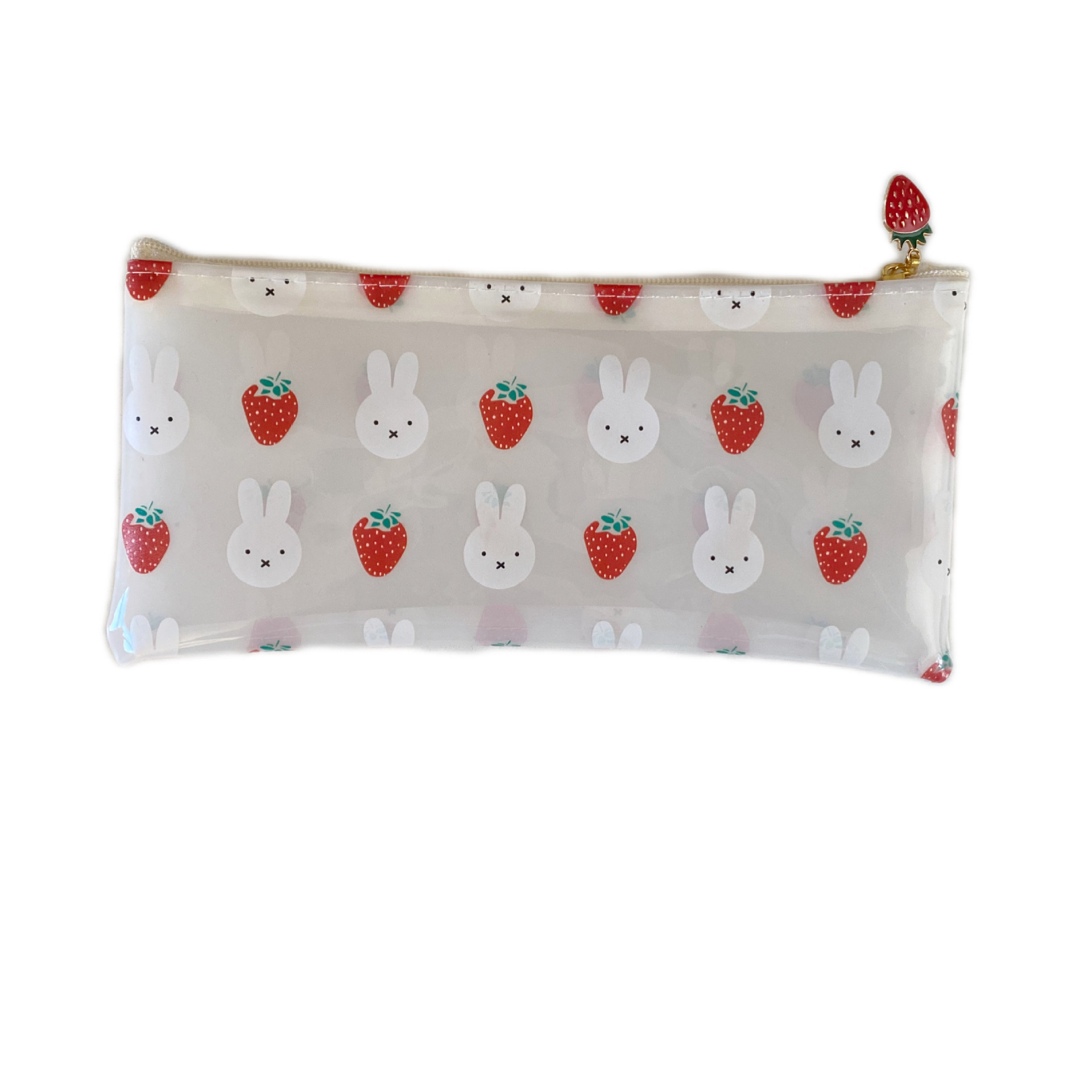 Japanese-style transparent pen case, cute cartoon girl strawberry rabbit, PVC student pen case, high appearance level, jelly bag, stationery bag Item Picture