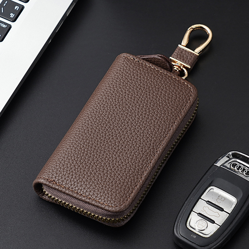 New fashionable multi-functional key case with lychee pattern, mini one-piece key case for both men and women full figure