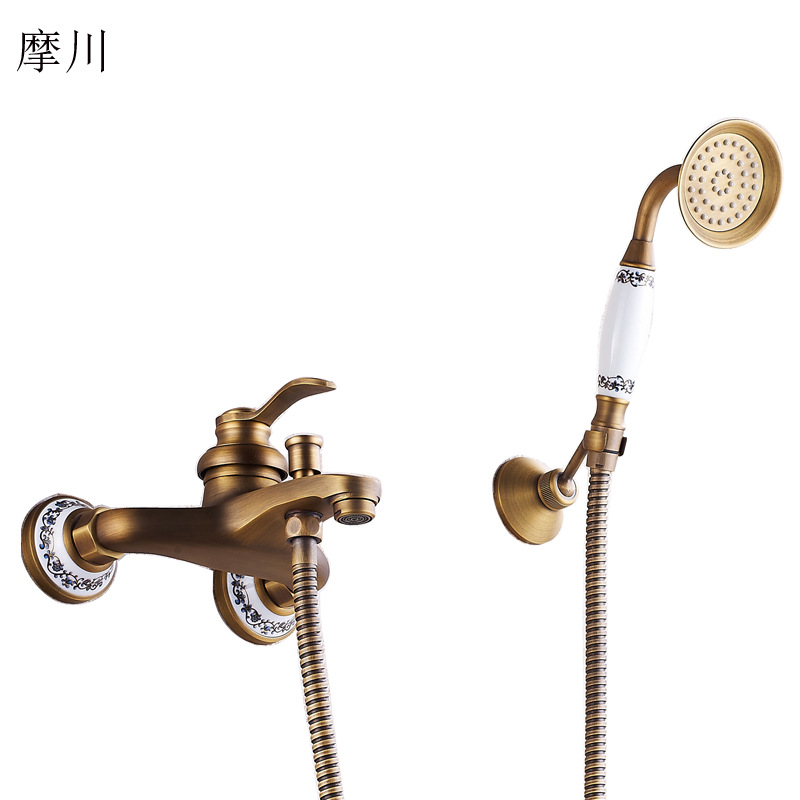 A popular cross-border export set of antique black brushed three-in-one showerhead, European-style brass shower, simple black showerhead Item Picture