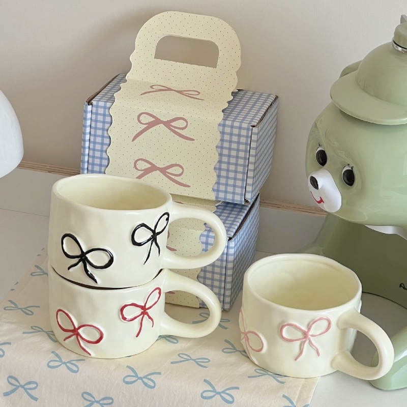 Bow mugs for girls, high appearance level, home breakfast cups, office ceramic water cups, couple cups, gift box set Application Scenario