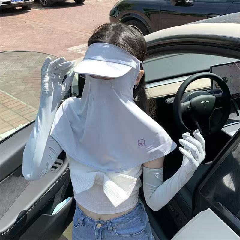Sun protection face mask, high school girls' appearance level, summer UV protection full-face mask, outdoor driving sun protection, thin ice silk, breathable Specification drawing