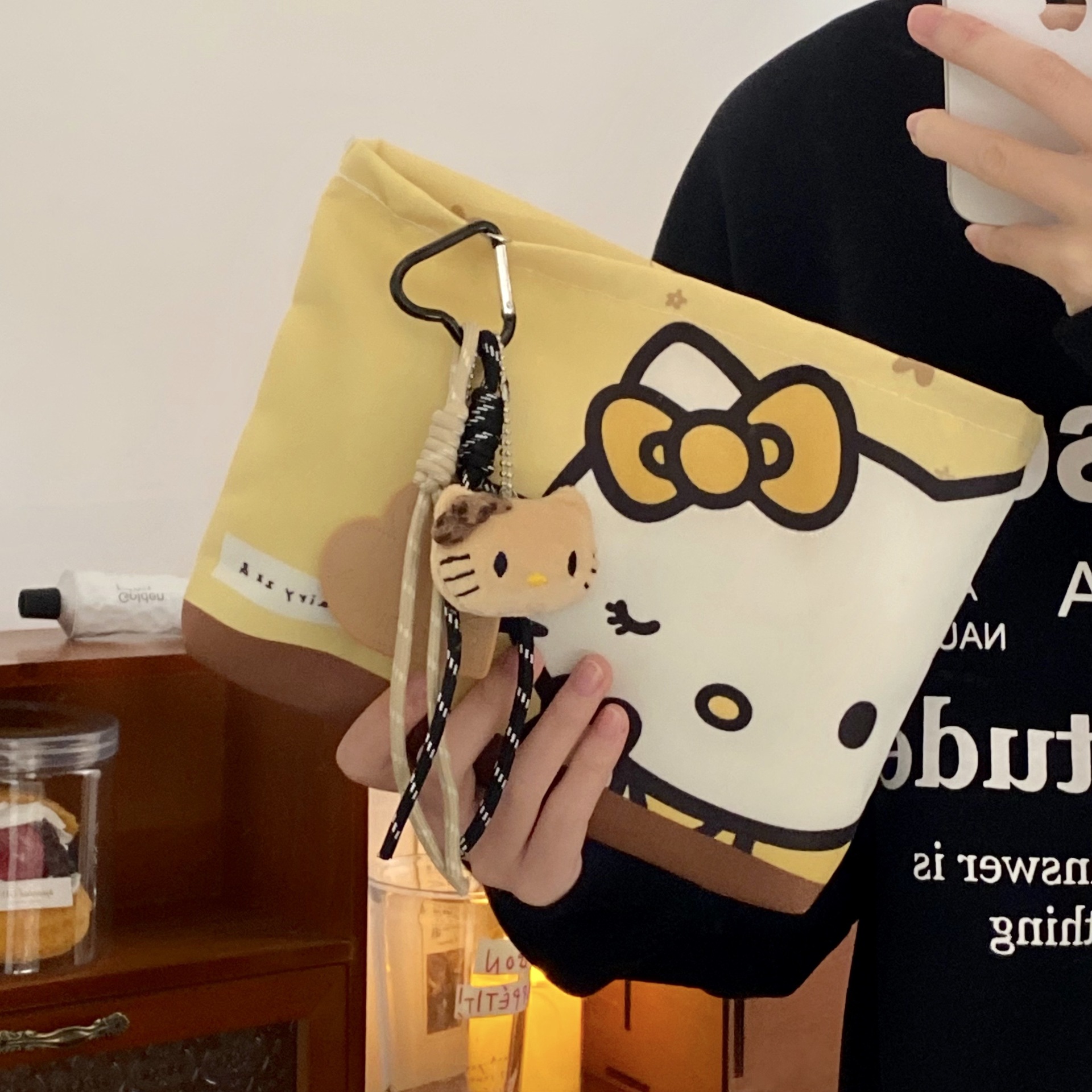 Cute cat makeup bag for women, new portable travel cosmetics storage bag, middle bag, toiletry bag, inner liner bag details Picture