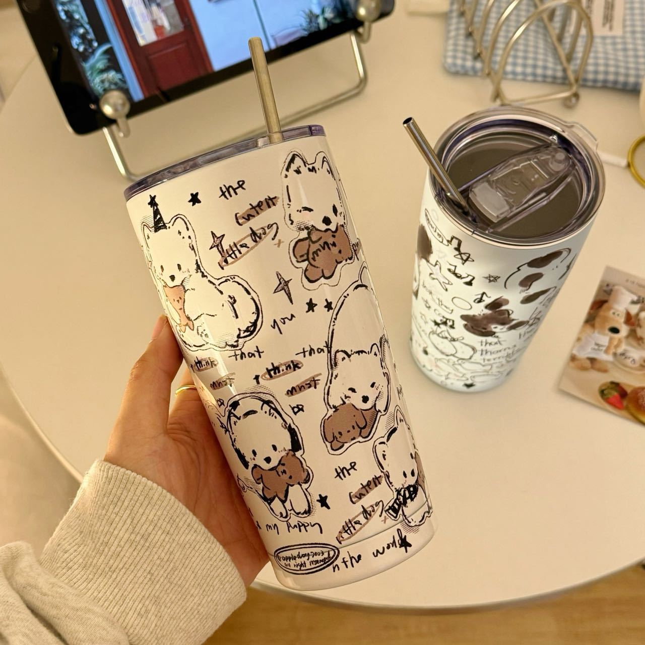 High-appearance-level insulated cup, cartoon cute puppy, 304 stainless steel large-capacity water cup, high-temperature resistant portable coffee cup details Picture