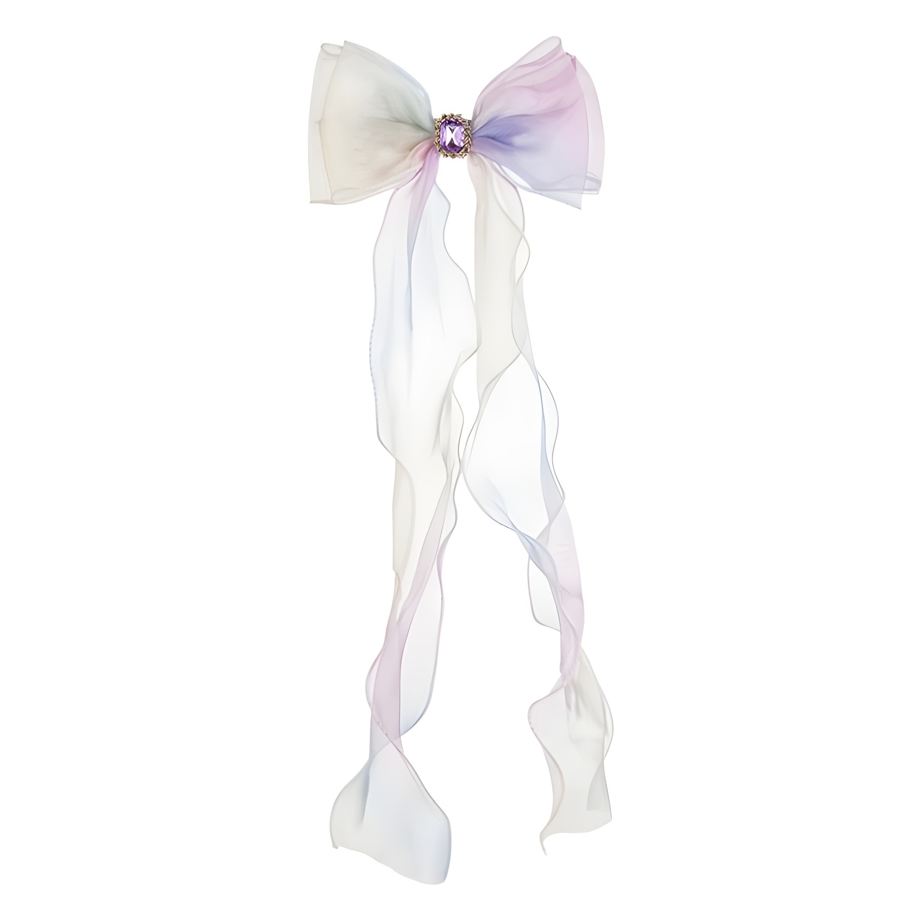 Summer gauze gemstone ribbon braided hair accessory Elsa long tail bow hair clip Children's ponytail hair clip headwear Item Picture