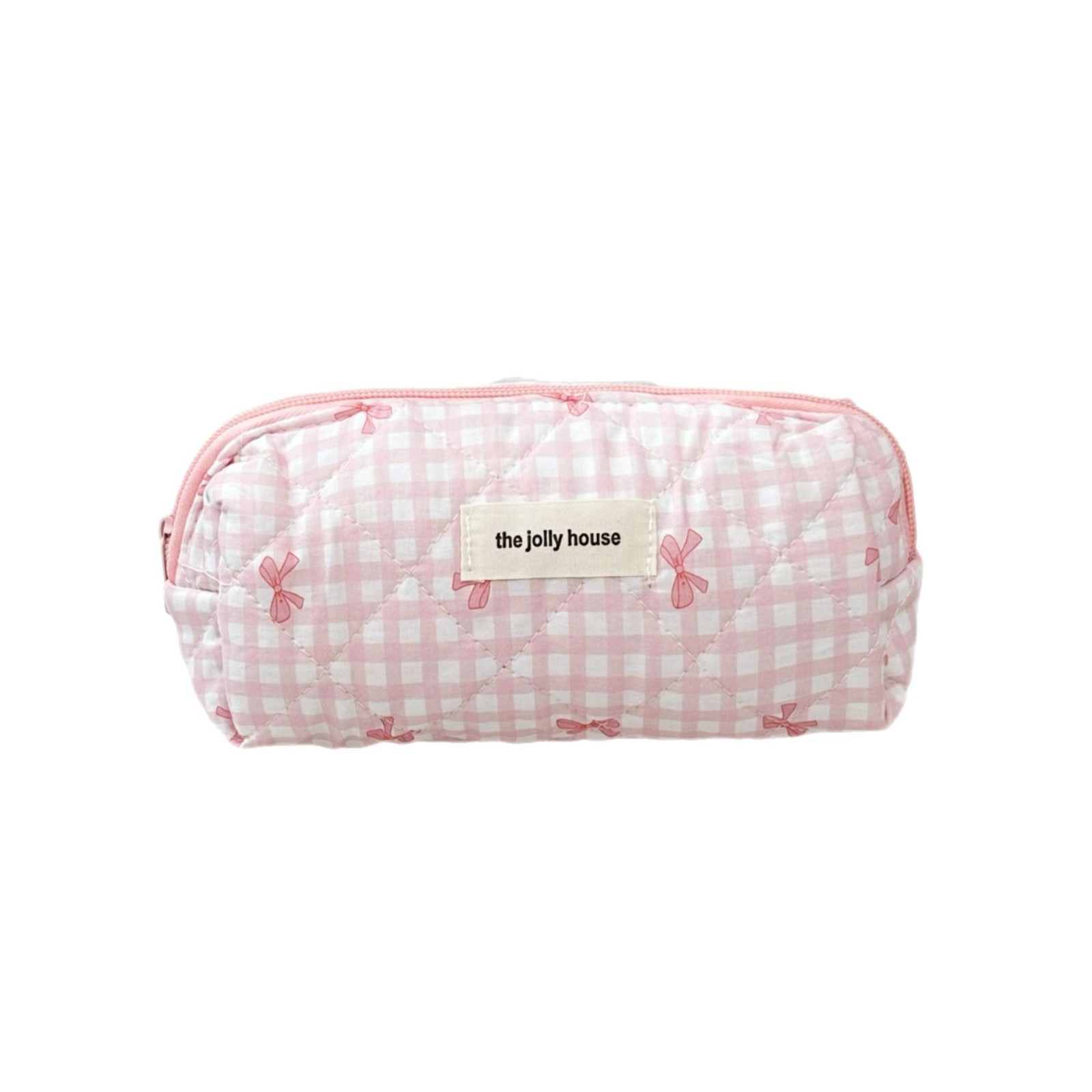 Ins-style sweet checkered bow pen case, Korean girlish large-capacity stationery storage bag, student pencil case Item Picture