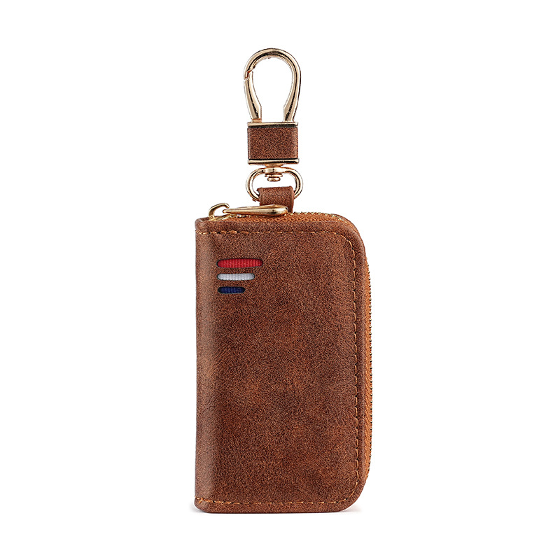 Cross-border business pu leather zipper bag, men's business waist hanging key bag, women's multi-functional car universal key chain Item Picture