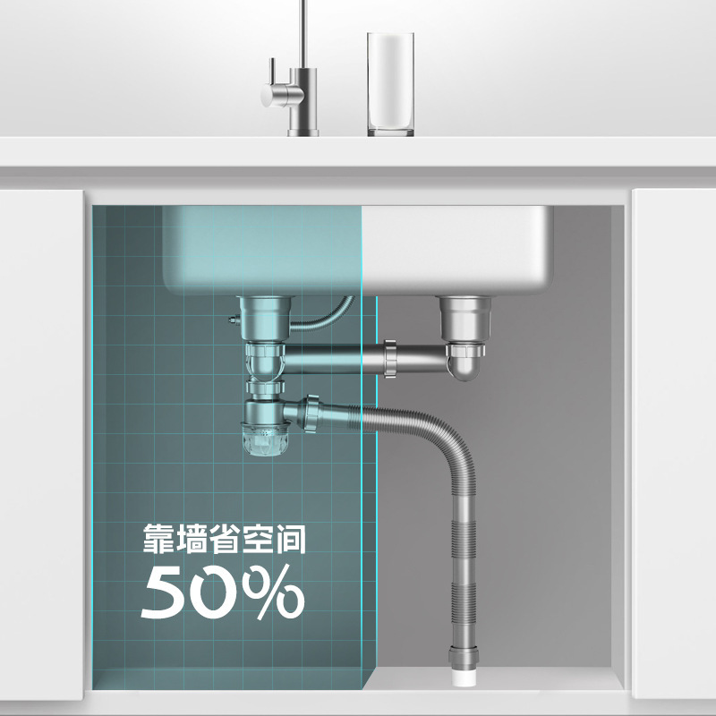 Wholesale of 304 stainless steel double-channel drain for washbasins, kitchen washbasins, vegetable washbasins, anti-odor washbasins and drain pipes Application Scenario