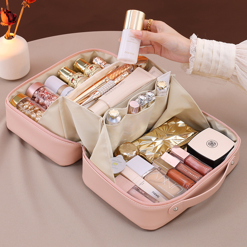 Cross-border large-capacity hand-held women's portable multi-layer makeup brush cosmetic storage bag, niche design toiletry bag full figure