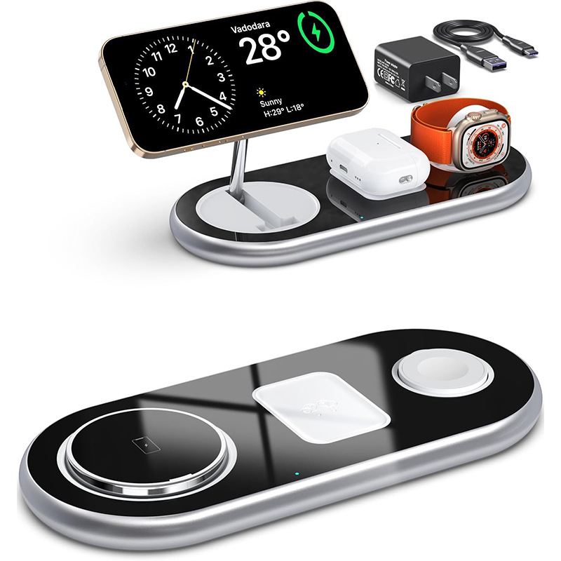 The new foldable magnetic multi-functional three-in-one wireless charger is suitable for the iPhone 15MagSafe phone charger Application Scenario