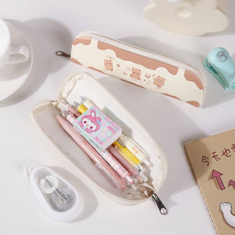 Ins-style, girlish cartoon student stationery bag, PU leather zipper bag, storage bag, rectangular pen case, cosmetic bag Application Scenario