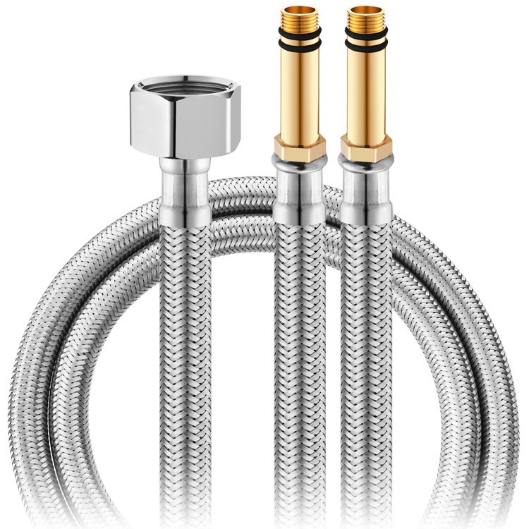 4-point 304 stainless steel braided hose, metal water supply, single-ended pointed end, washbasin, cold and hot water faucet, water inlet pipe details Picture