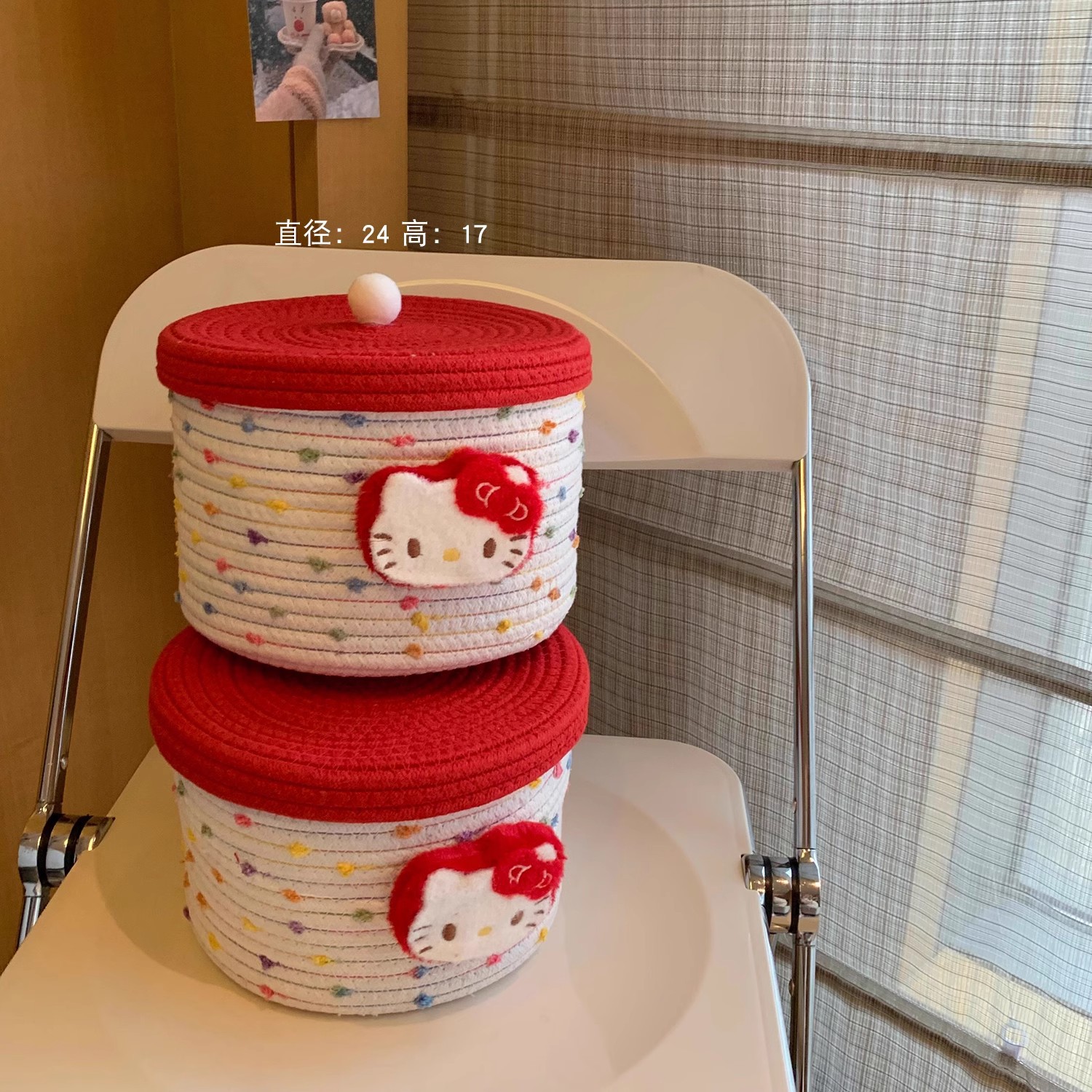 Cute cat cotton rope storage basket, woven large-capacity desktop dust-proof covered storage bucket, miscellaneous storage basket for home use details Picture