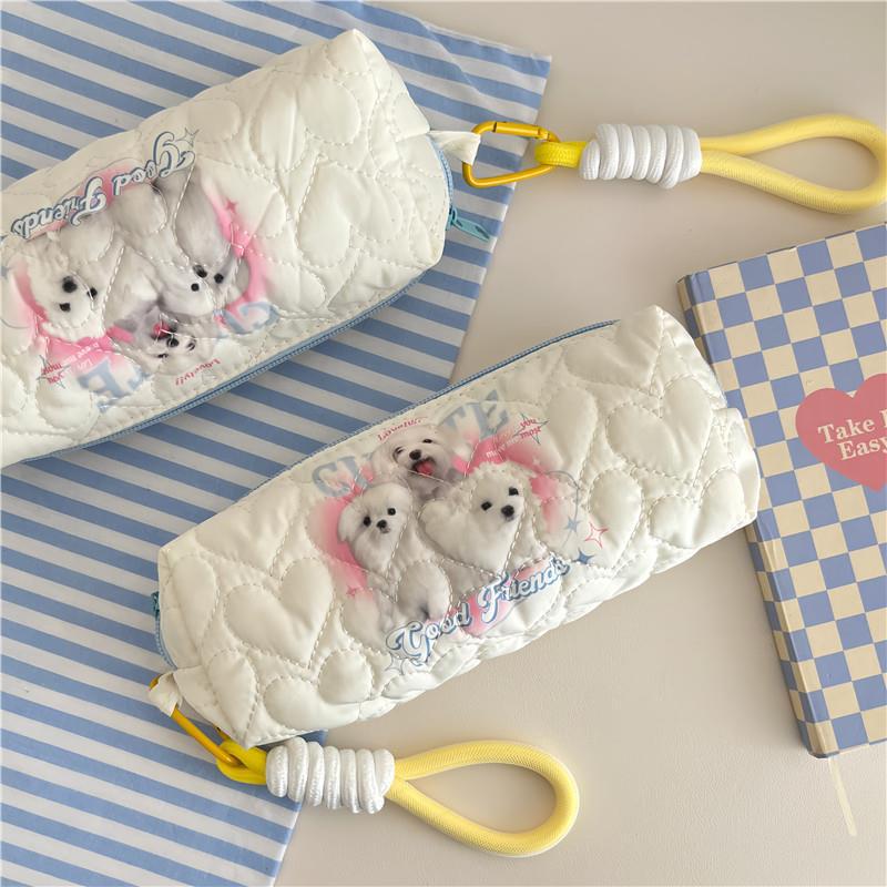 Cute puppy printed pen case, large-capacity stationery bag, women's portable cosmetics storage bag, multi-functional storage bag full figure