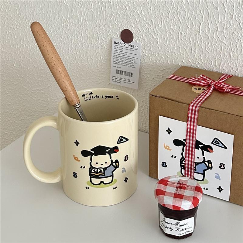 Happy Xiaopa Ceramic Cup, ins household mug, Large capacity Coffee cup, Breakfast milk cup, office water cup full figure