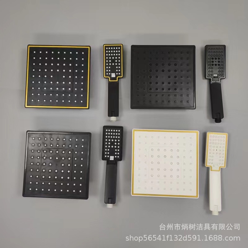 Pressurized shower head, household bathroom bathing head, black and gold square rain shower head, showerhead full figure