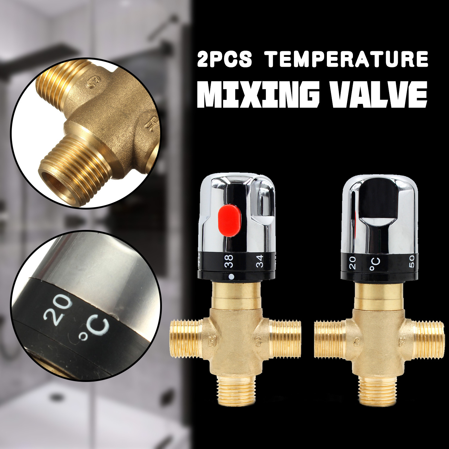 Brass constant-temperature mixing valve, bathroom constant-temperature faucet, temperature-controlled mixer constant-temperature valve, home decoration constant-temperature pipeline valve Specification drawing