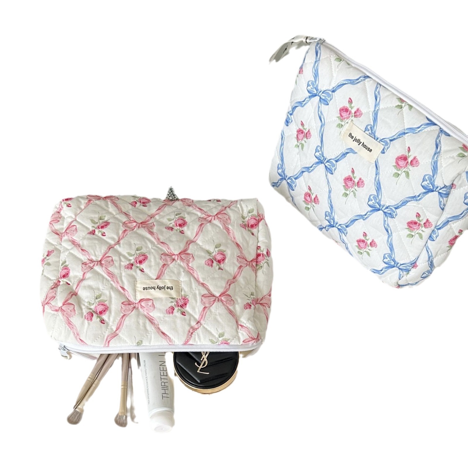 ins Bow floral makeup bag, Spring fresh and clean, large capacity travel skincare storage bag, toiletry bag for women Item Picture