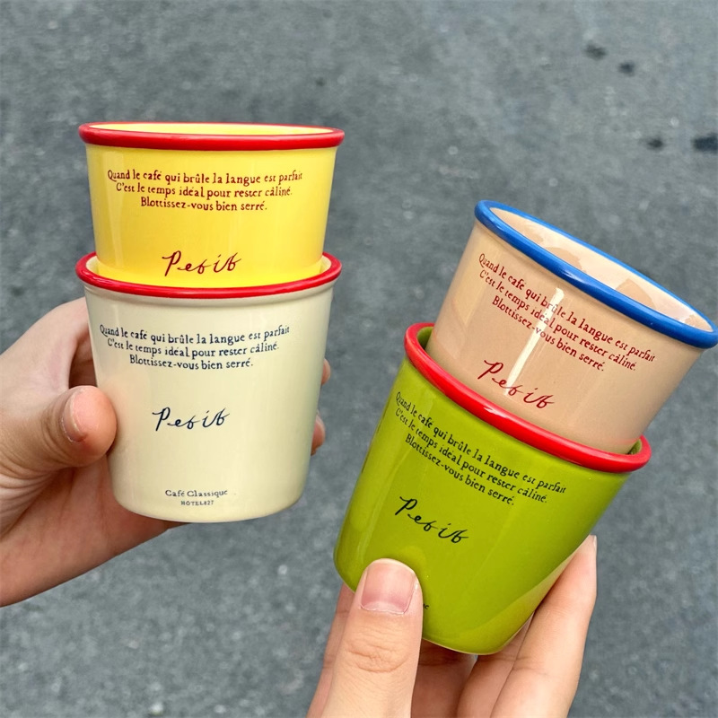 Korean-style Instagram retro mug, paper cup shape mini coffee cup, hand-held colorful letter ceramic cup coffee cup Specification drawing