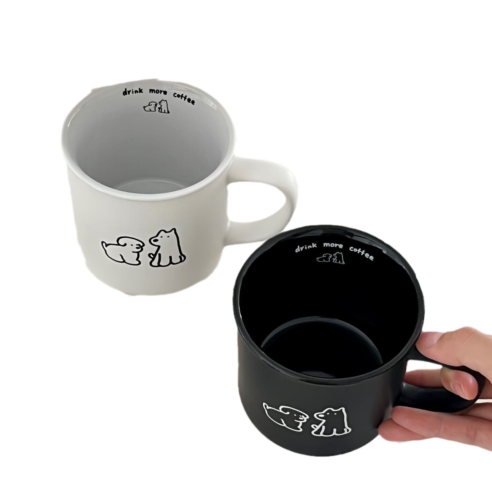 High-end frosted puppy mug, Korean version of ins breakfast coffee cup, ceramic cup, black and white couple cup gift box set Item Picture