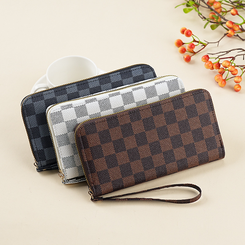 2025 New unisex wallet, long zipper printed wallet, factory stock wholesale checkerboard wallet full figure